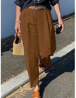 Women Zipper Pleated Commute Button Side Pocket Solid Casual Pants