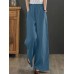 Women Solid Drawstring Waist Pocket Wide Leg Pants