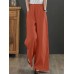 Women Solid Drawstring Waist Pocket Wide Leg Pants