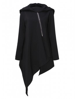 Loose Women Long Sleeve Zipper Casual Irregular Hem Sweatshirt