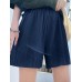 Solid Fold Pleated Pocket Elastic Waist Casual Shorts