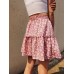 Small Daisies Print High Waist Ruffle Pleated Holiday A  line Skirts