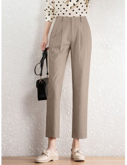 Solid Pocket Pleated Tailored Pants For Women