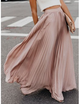 Boho Elastic Waist Pleated Pure Color Women Skirts