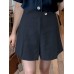 Women Solid Zip Loose Wide Leg Casual Shorts