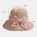 Women Hollow Bow Decoration Woven Straw Hat Summer Travel Foldable Suncreen Bucket Hat