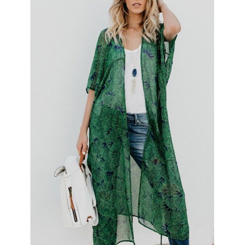 Casual Women Printed Loose Bat Sleeve Cardigans