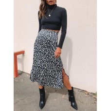 Leopard Print Side Split High Waist Slim Skirts